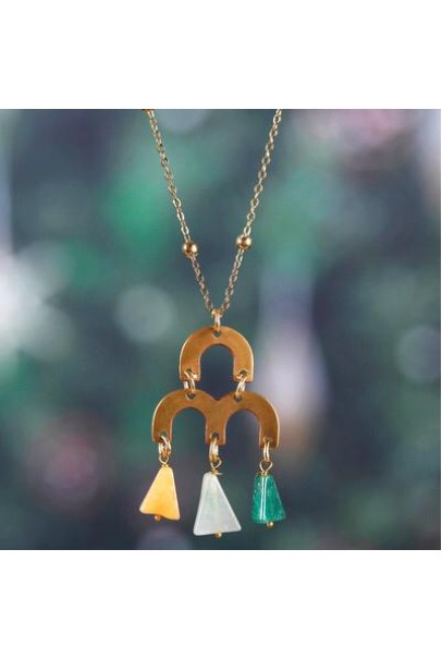 Taital : melted drop stone gold plated chain necklace with wire pendant